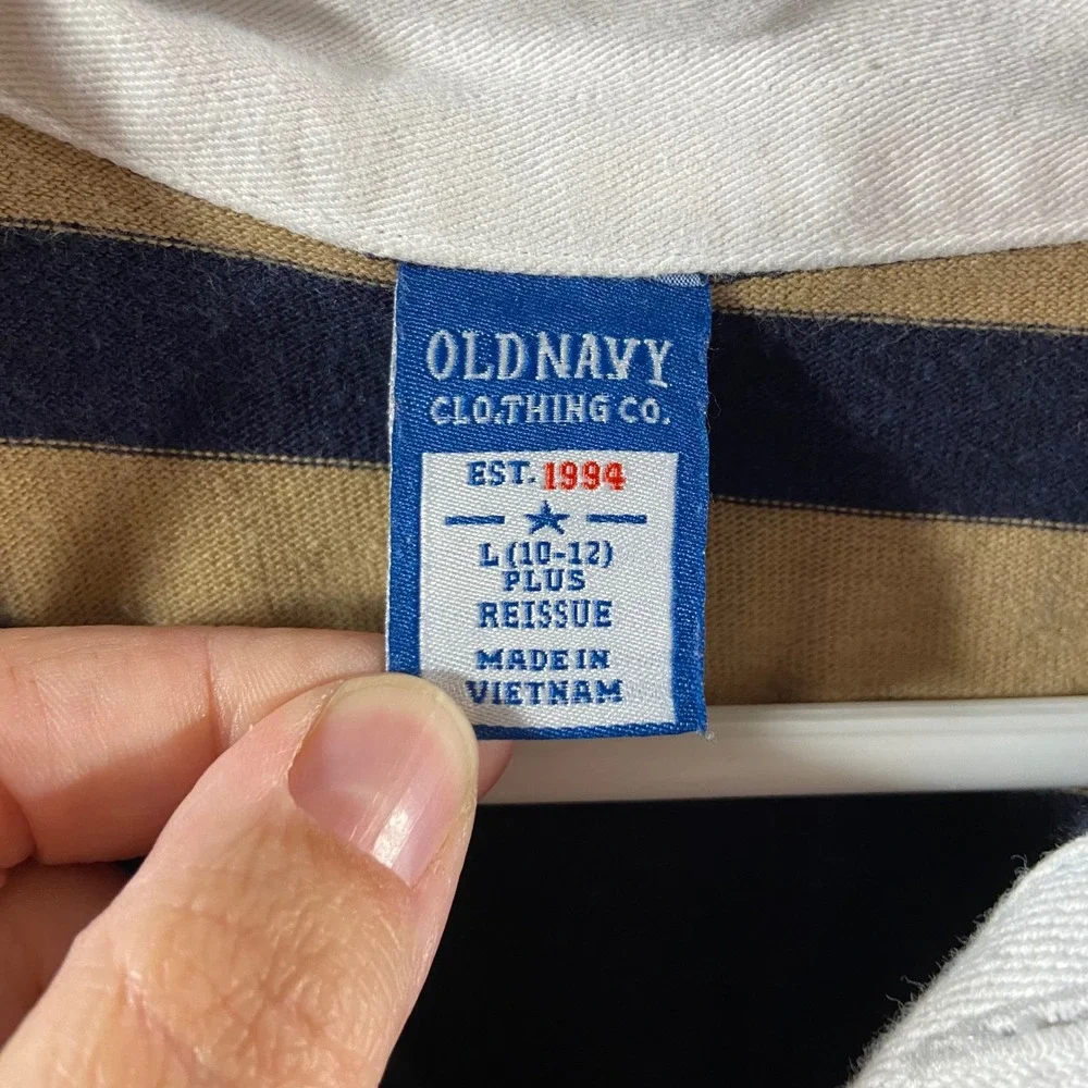 Vintage 90s Y2K Old Navy Rugby Shirt Striped Heavyweight Cotton Long Sleeve